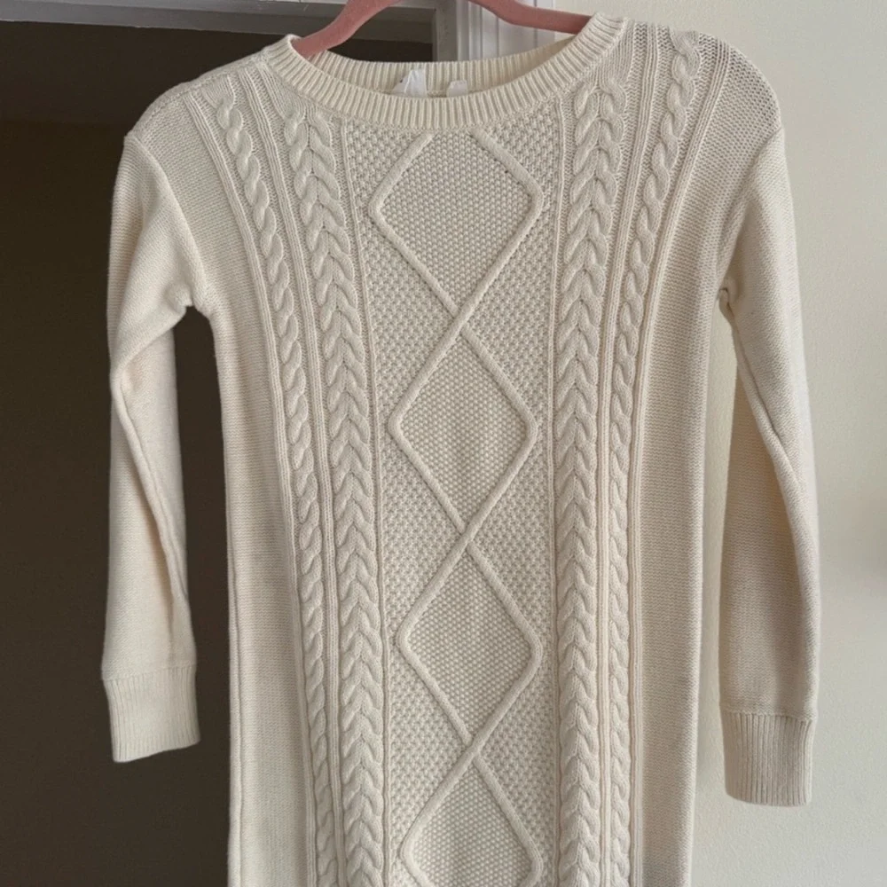 GAP Kids Ivory Cream Cable Knit Casual Long Sleeve Sweater Dress Youth XL